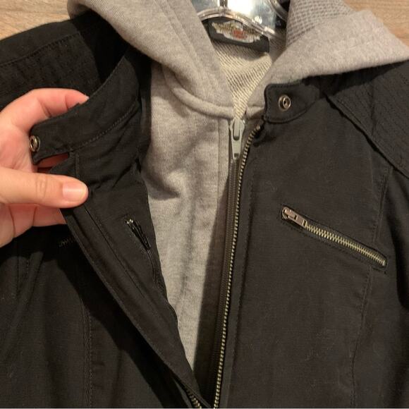 Harley-Davidson 3in1 Hoodie Lined Moto Jacket With Rivet Logo Detail Black Sz S - Picture 4 of 16